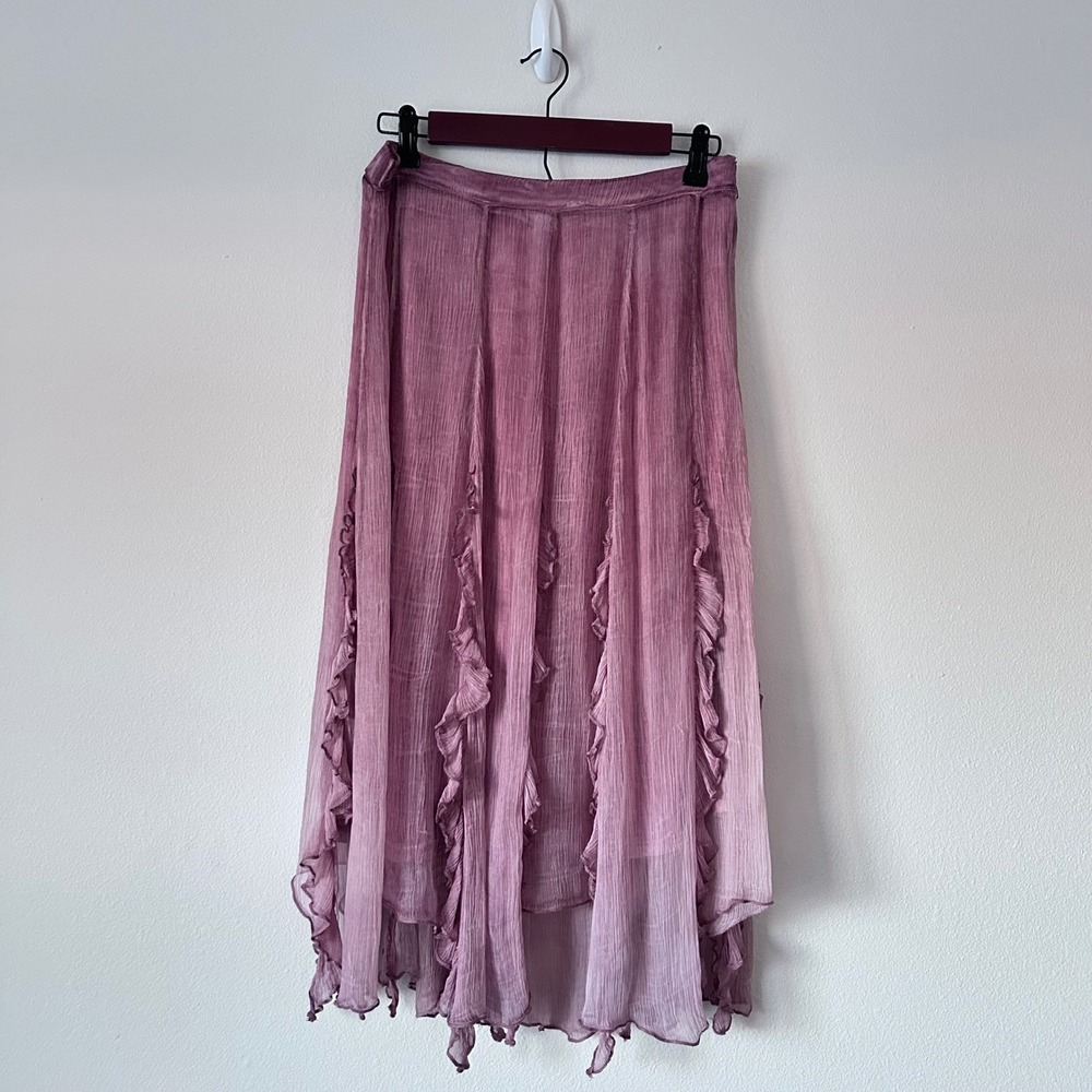 Fairycore Boho Midi Skirt Soft Surroundings XS Mauve Crinkle Gauze Asymmetrical